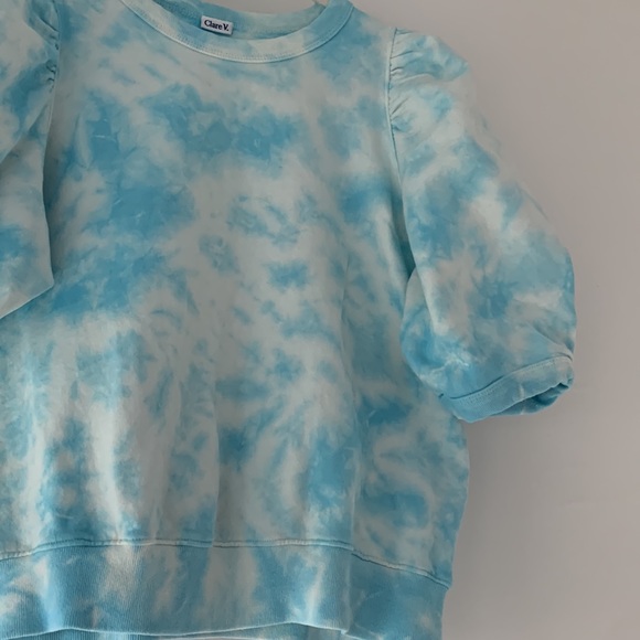 CLARE V. Puff Sleeve Sweatshirt - Light Blue Tie Dye - Picture 7 of 13